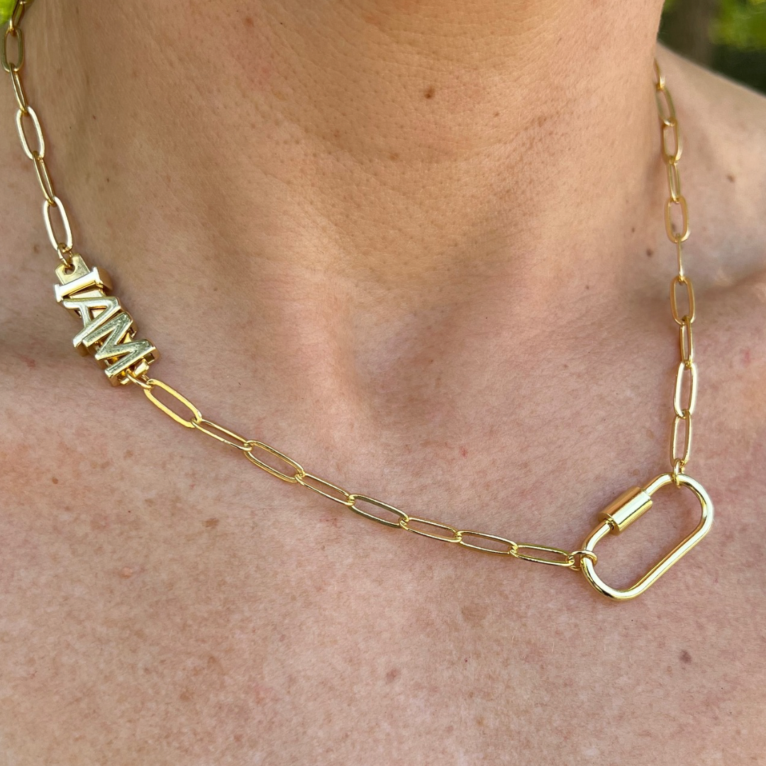 “I AM” Paperclip Chain: Gold Block